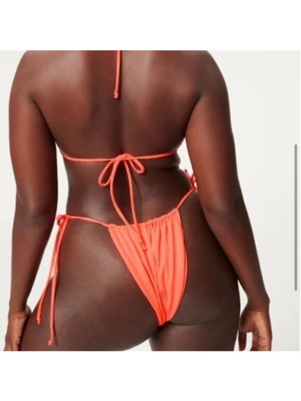 Good American Tiny Ties String Bikini Bottom Hot Coral Orange 3 US L - Picture 2 of 5